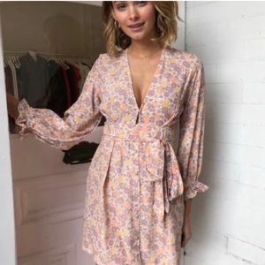 Faithfull the Brand Palmaro Mini Dress Plunge Neck Zoella Floral Pink 2